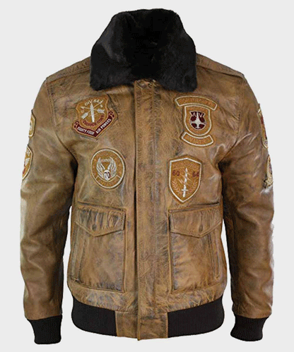 Men's Aviator Tan Bomber Leather Jacket