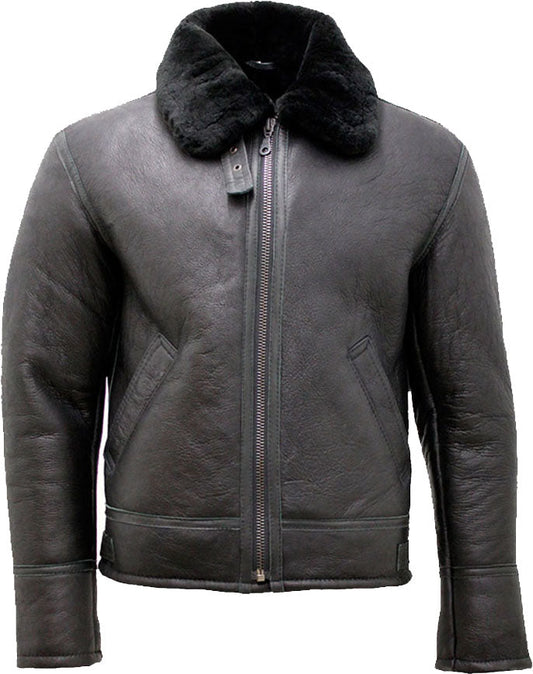 Men's Black Air Force Real Leather Jacket with Fur by Avanzar