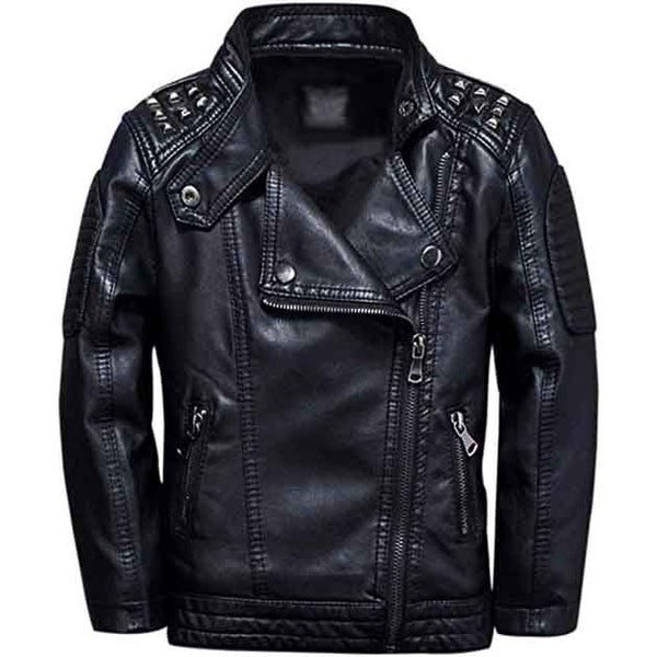 Men’s Black Studded Shoulder Leather Biker Jacket – Avanzar Leather