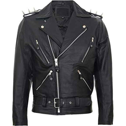 Men’s Black Spike Lapel Leather Biker Jacket by Avanzar Leather
