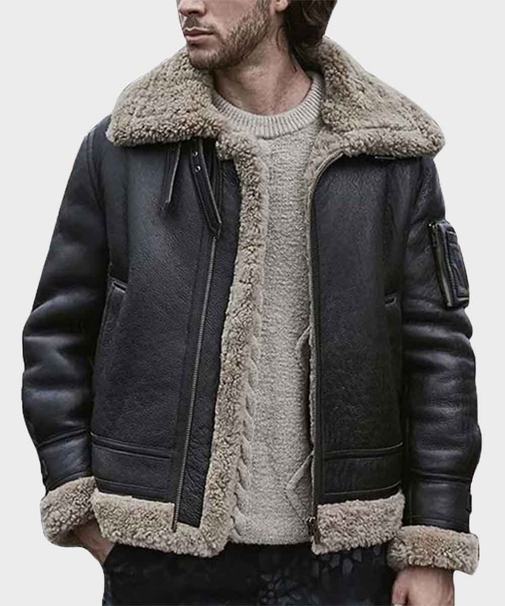 Men's Black Sheepskin Shearling Jacket by Avanzar