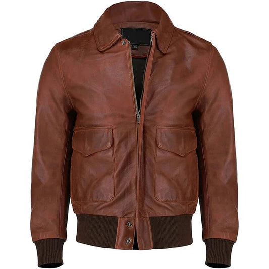 Men’s Brown A2 Aviator Leather Flight Bomber Jacket Avanzar Leather