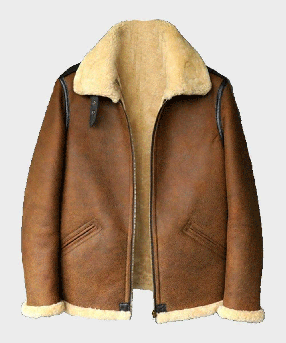 Men's Brown B3 Shearling Aviator Leather Jacket