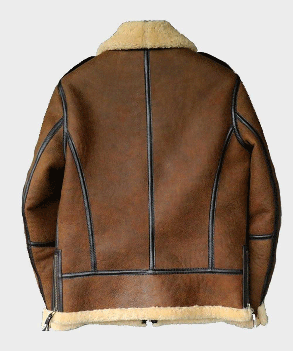 Men's Brown B3 Shearling Aviator Leather Jacket