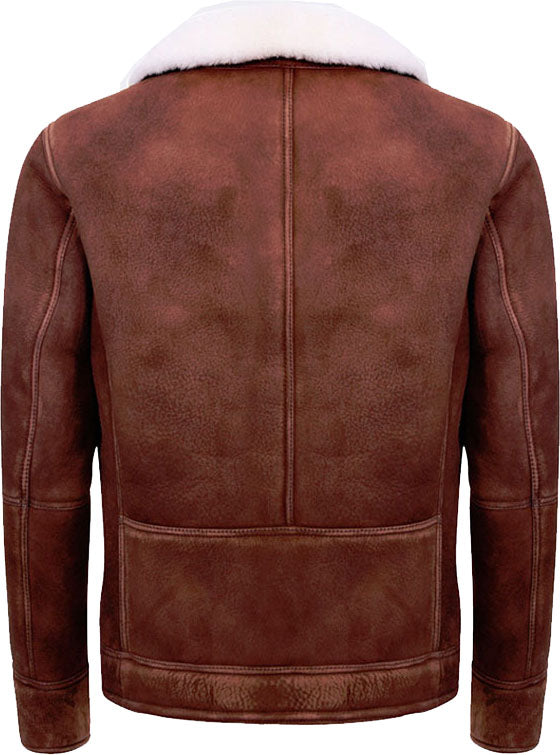 Men’s Brown Cream Flying Leather Jacket with Fur