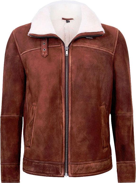 Men’s Brown Cream Flying Leather Jacket with Fur