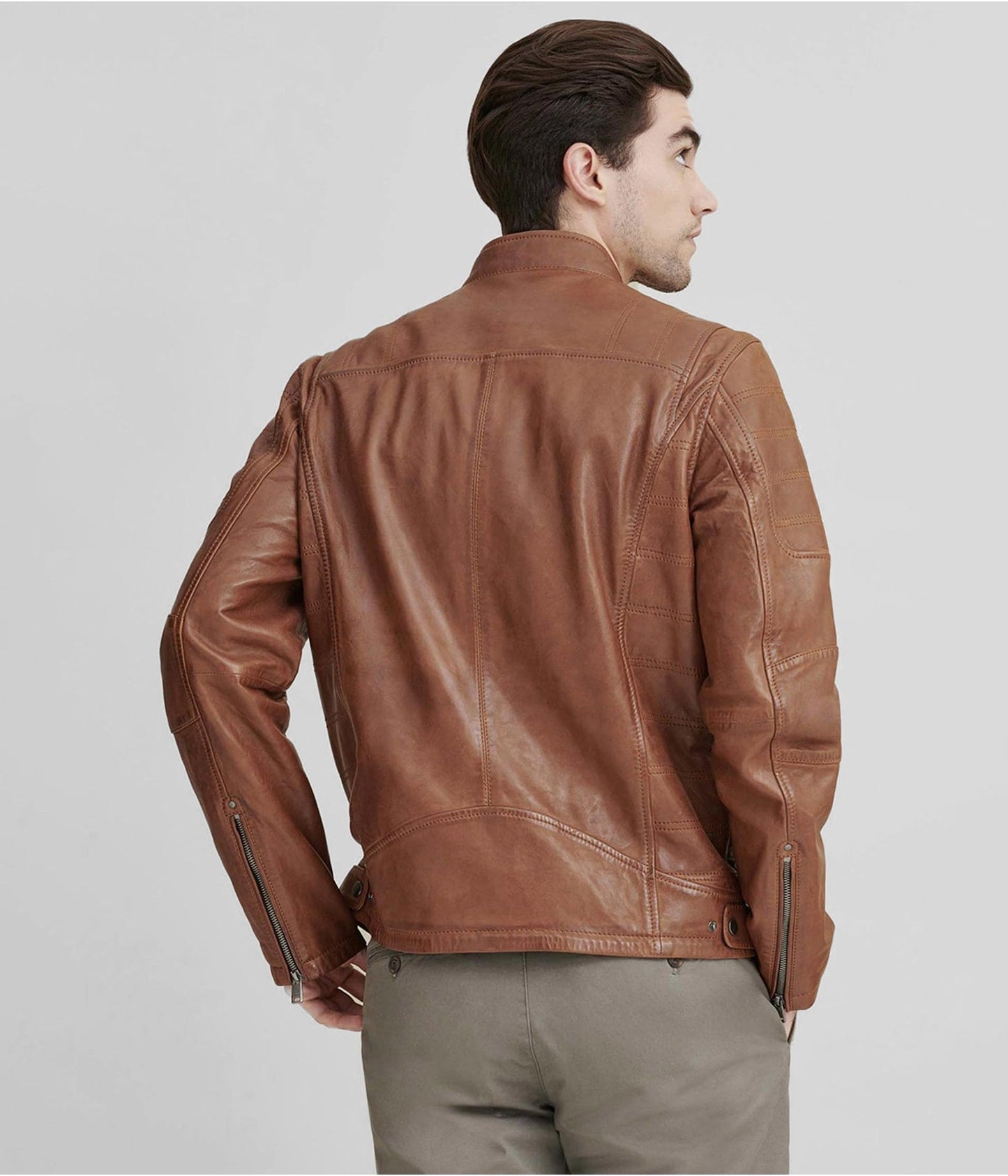 Men's Brown Cafe Racer Leather Jacket by Avanzar