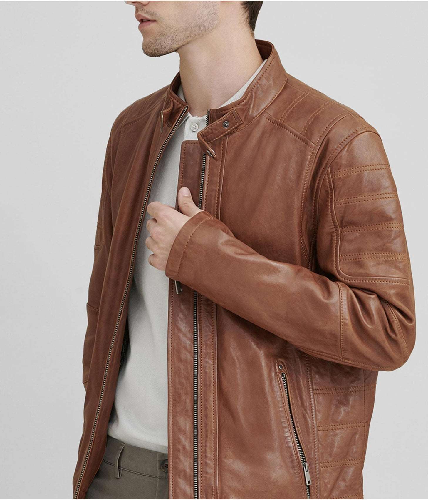 Men's Brown Cafe Racer Leather Jacket by Avanzar