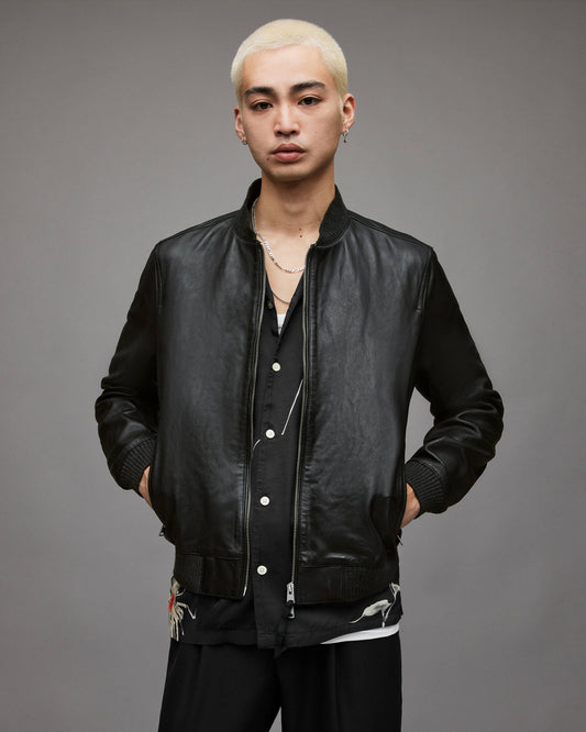  Men's Classic Black Leather Bomber Jacket - Iconic Style