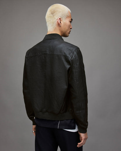  Men's Classic Black Leather Bomber Jacket - Iconic Style