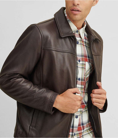 Classic Men's Dark Brown Leather Jacket by Avanzar