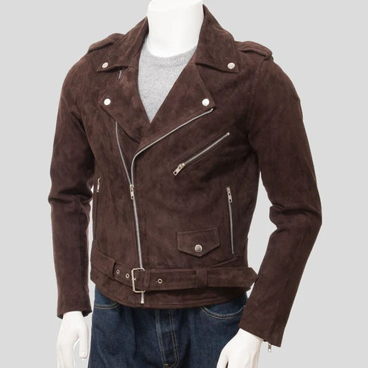 Men’s Dark Chocolate Brown Suede Leather Biker Jacket – Bold & Timeless Avanzar Leather