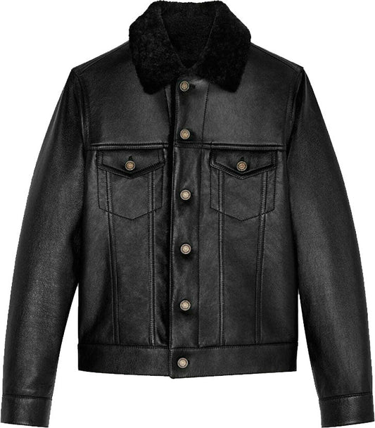 Men's Denim Style Genuine Leather Jacket with Fur by Avanzar