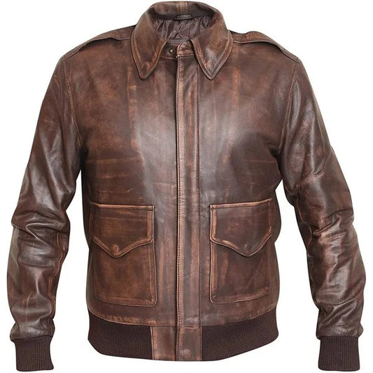 Men’s Distressed Brown Aviator A2 Leather Bomber Jacket Avanzar Leather