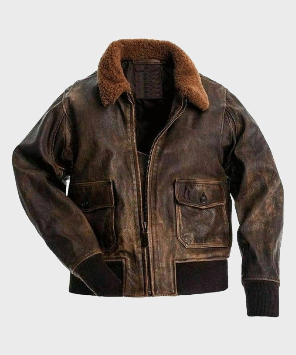 Men's Distressed Brown Flight Bomber Jacket