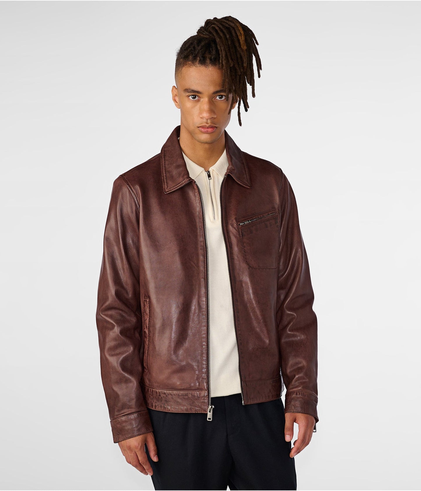 Men's Dark Brown Distressed Leather Jacket by Avanzar