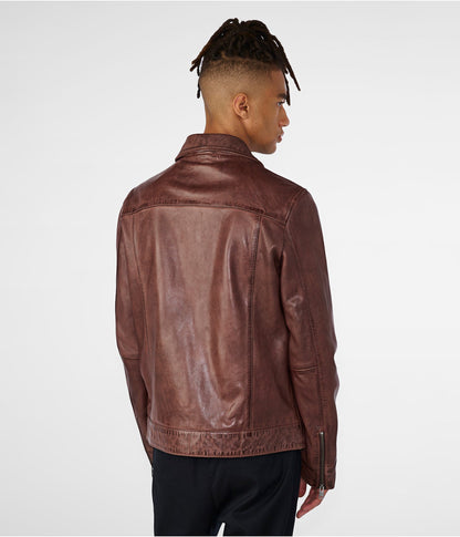 Men's Dark Brown Distressed Leather Jacket by Avanzar