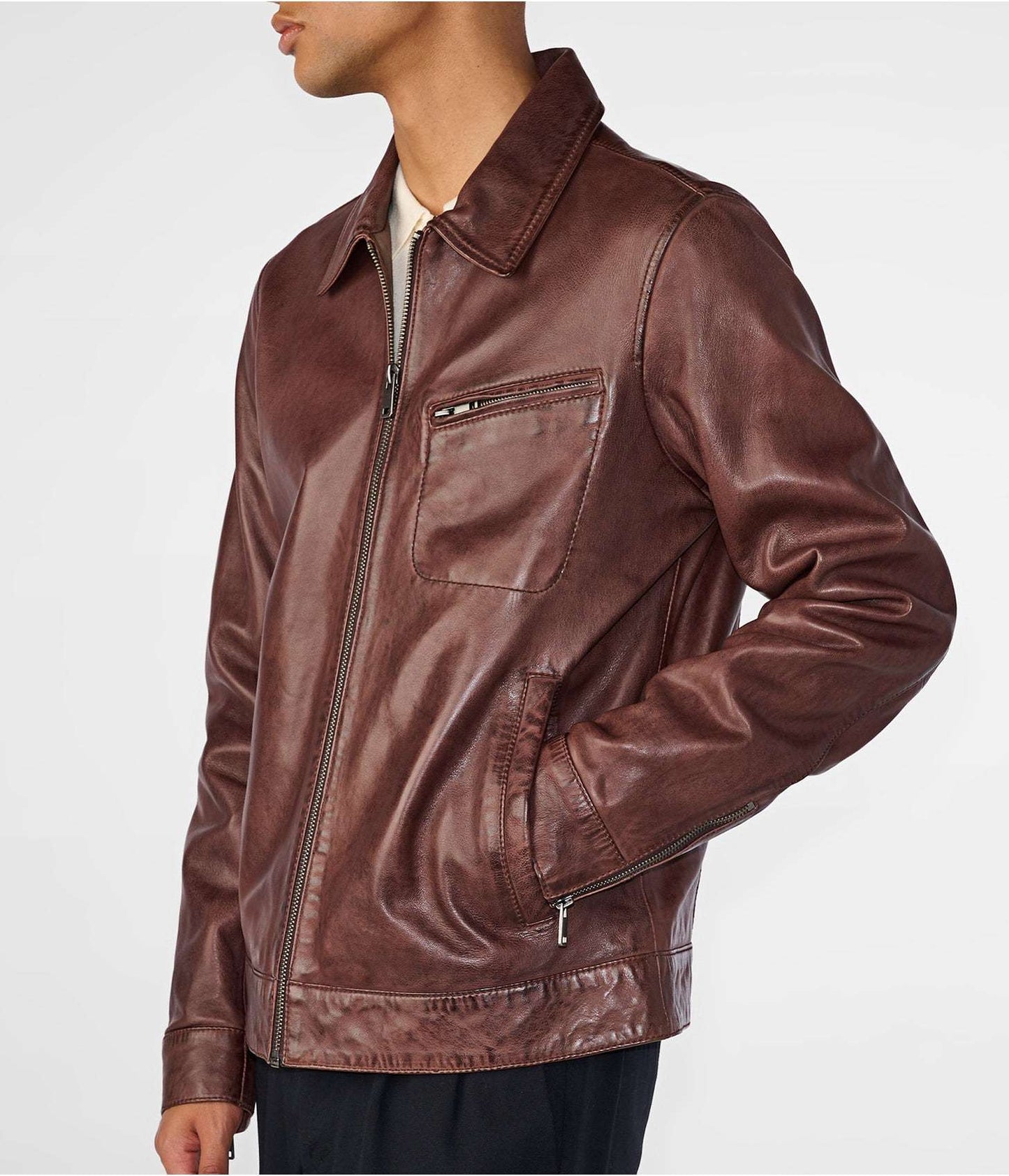 Men's Dark Brown Distressed Leather Jacket by Avanzar