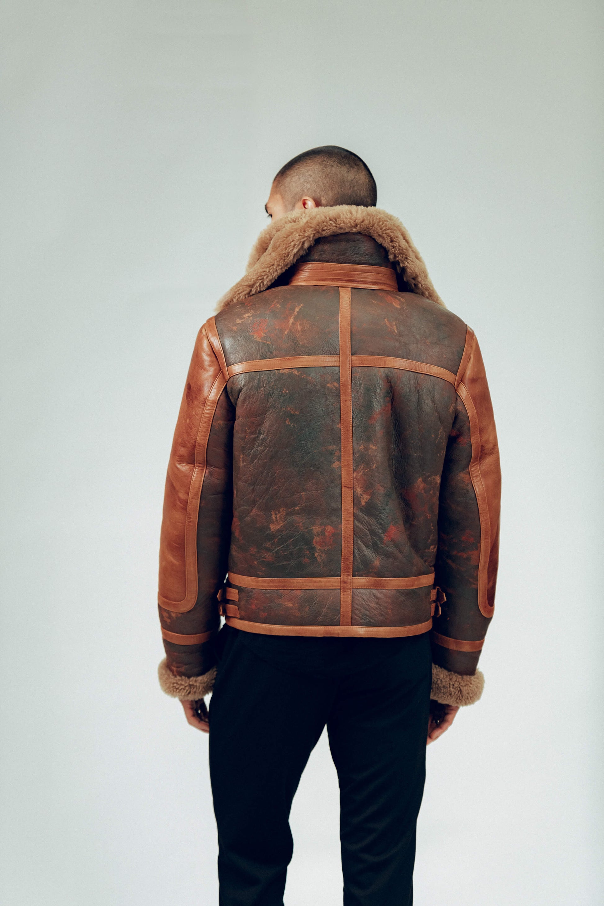 Men's Brown Distressed Sheepskin Leather Shearling Jacket