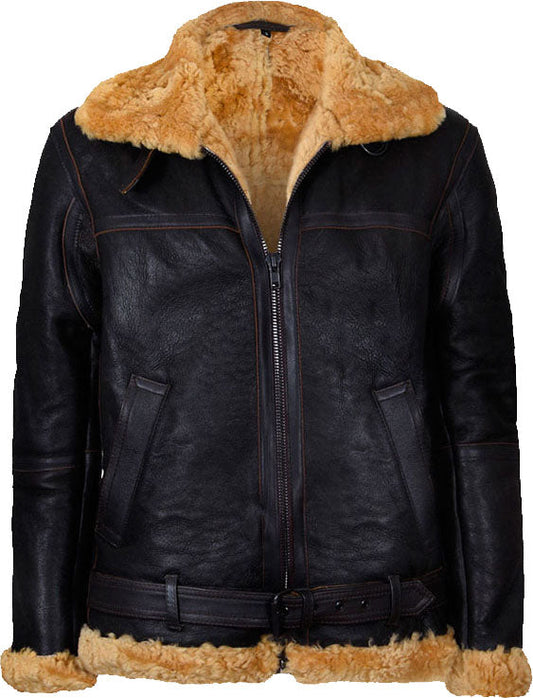 Men’s Vintage Brown Flying Leather Jacket with Fur