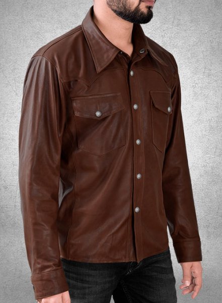 Men's Chocolate Brown Full Sleeve Leather Shirt