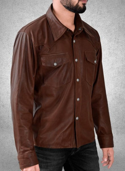 Men's Chocolate Brown Full Sleeve Leather Shirt