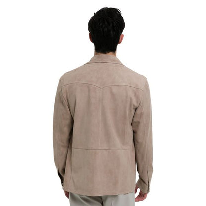 Men's Full Sleeve Cream Suede Leather Shirt