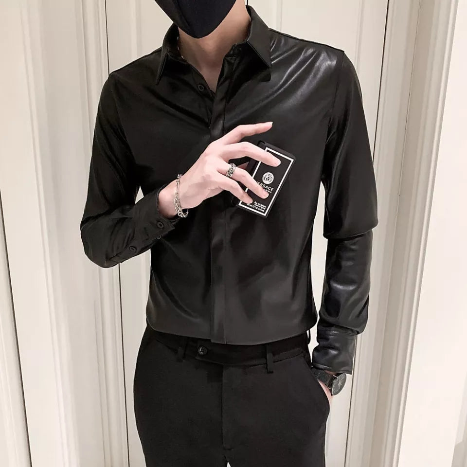 Men's Trendy Black Full Sleeve Leather Shirt