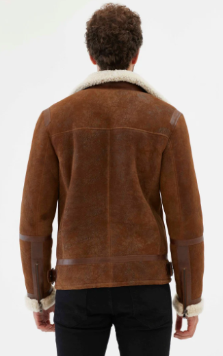 Men's Fur Shearling Biker Leather Jacket in Brown