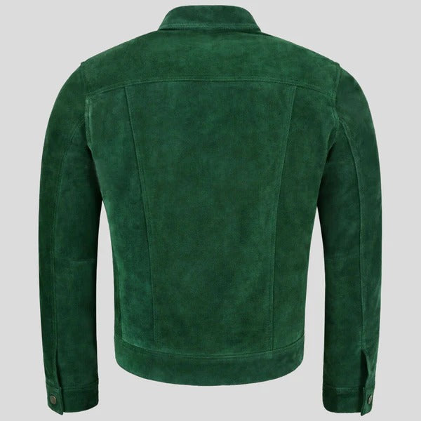 Men’s Green Trucker Style Suede Leather Jacket – Bold & Versatile Avanzar Leather