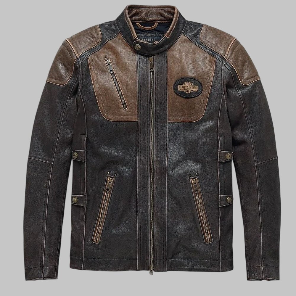 Harley Davidson Trostel Triple Vent System Leather Motorcycle Jacket for Men
