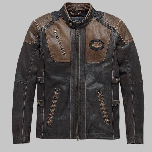 Harley Davidson Trostel Triple Vent System Leather Motorcycle Jacket for Men