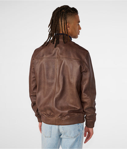 Men's Dark Brown Harrington Leather Bomber Jacket by Avanzar