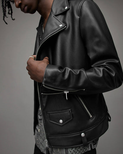 Men's Black Leather Biker Jacket by Avanzar