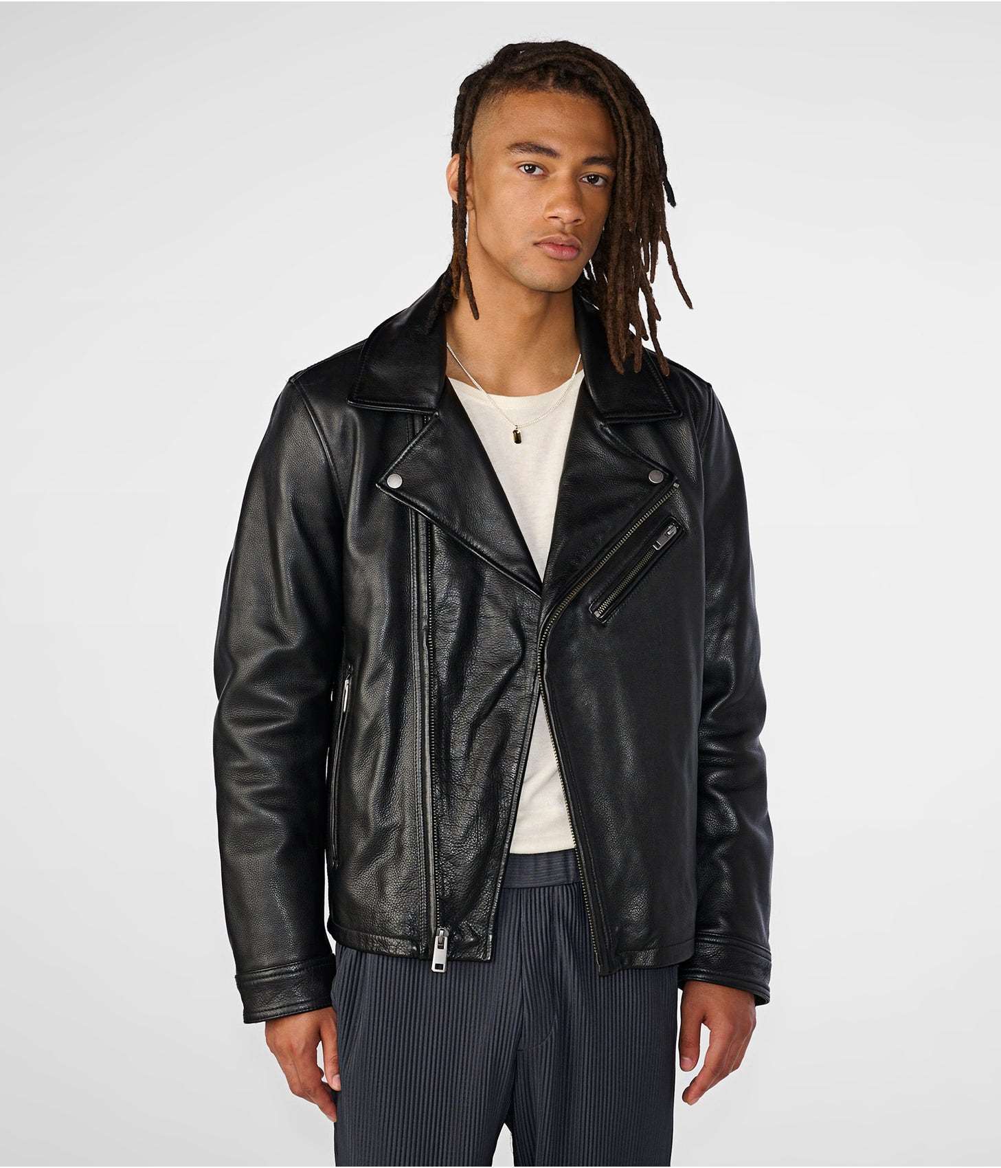 Men's Classic Black Leather Vintage Biker Jacket