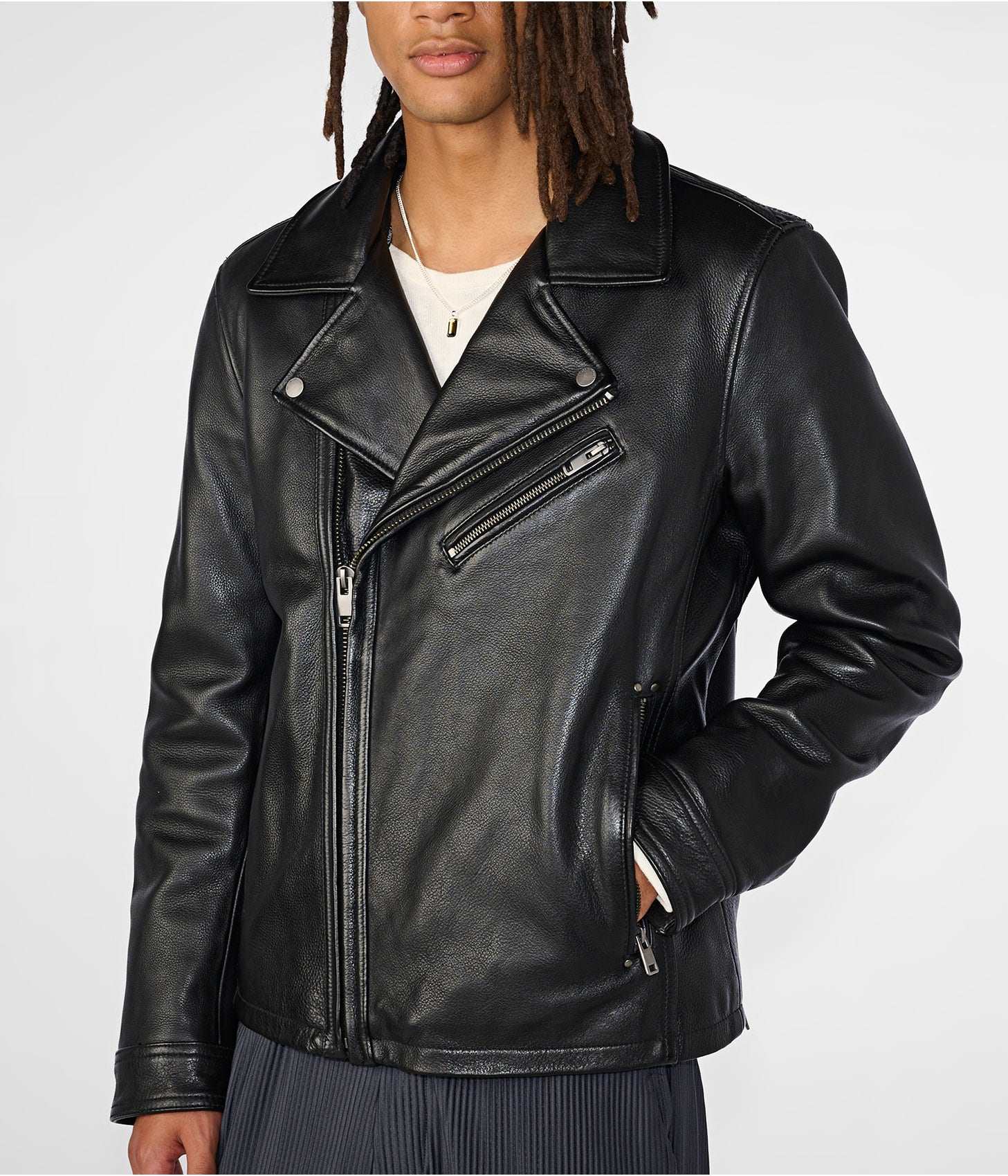 Men's Classic Black Leather Vintage Biker Jacket