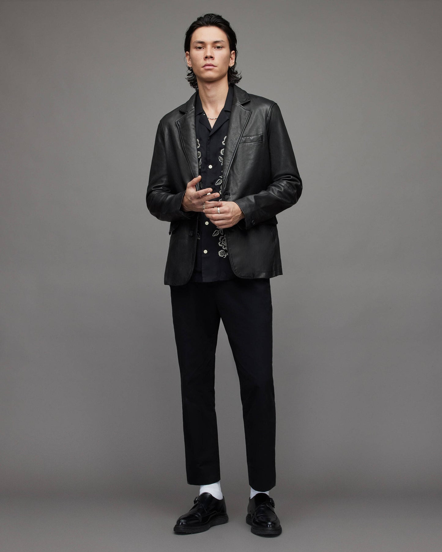 Men's Classic Black Leather Blazer