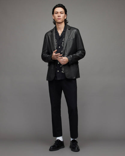 Men's Classic Black Leather Blazer