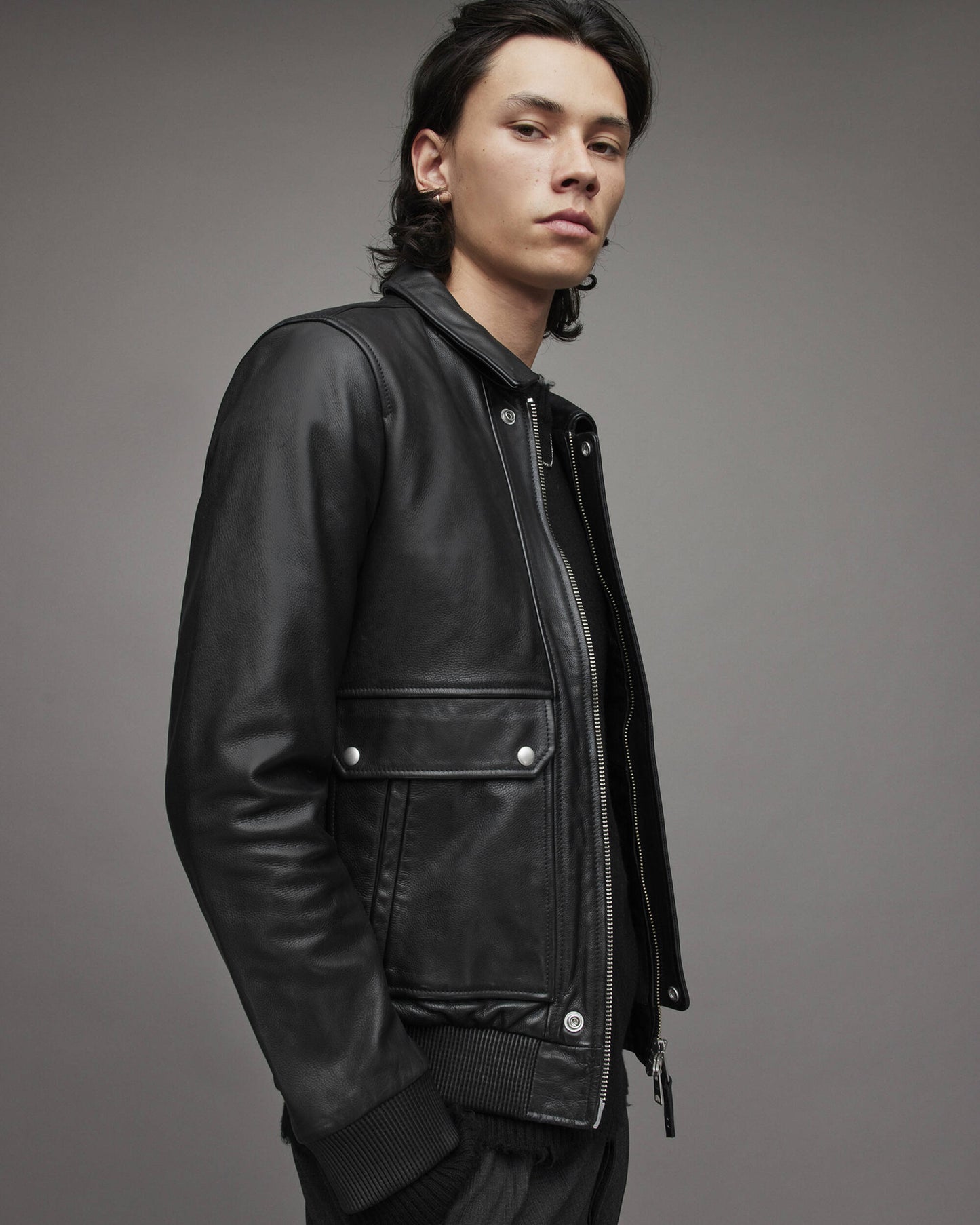 Men's Black Leather Bomber Harrington Jacket by Avanzar