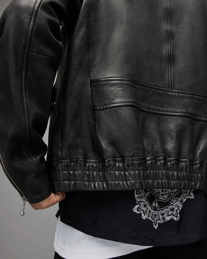 Men's Black Harrington Leather Bomber Jacket