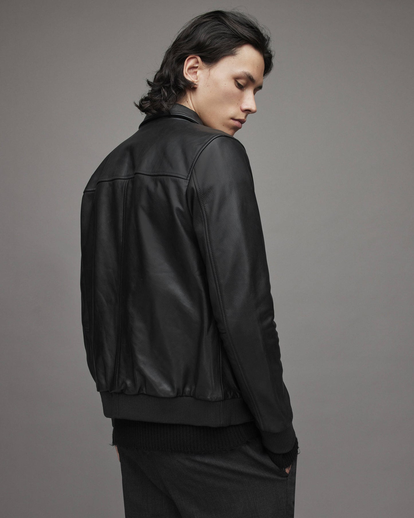 Men's Black Leather Bomber Harrington Jacket by Avanzar