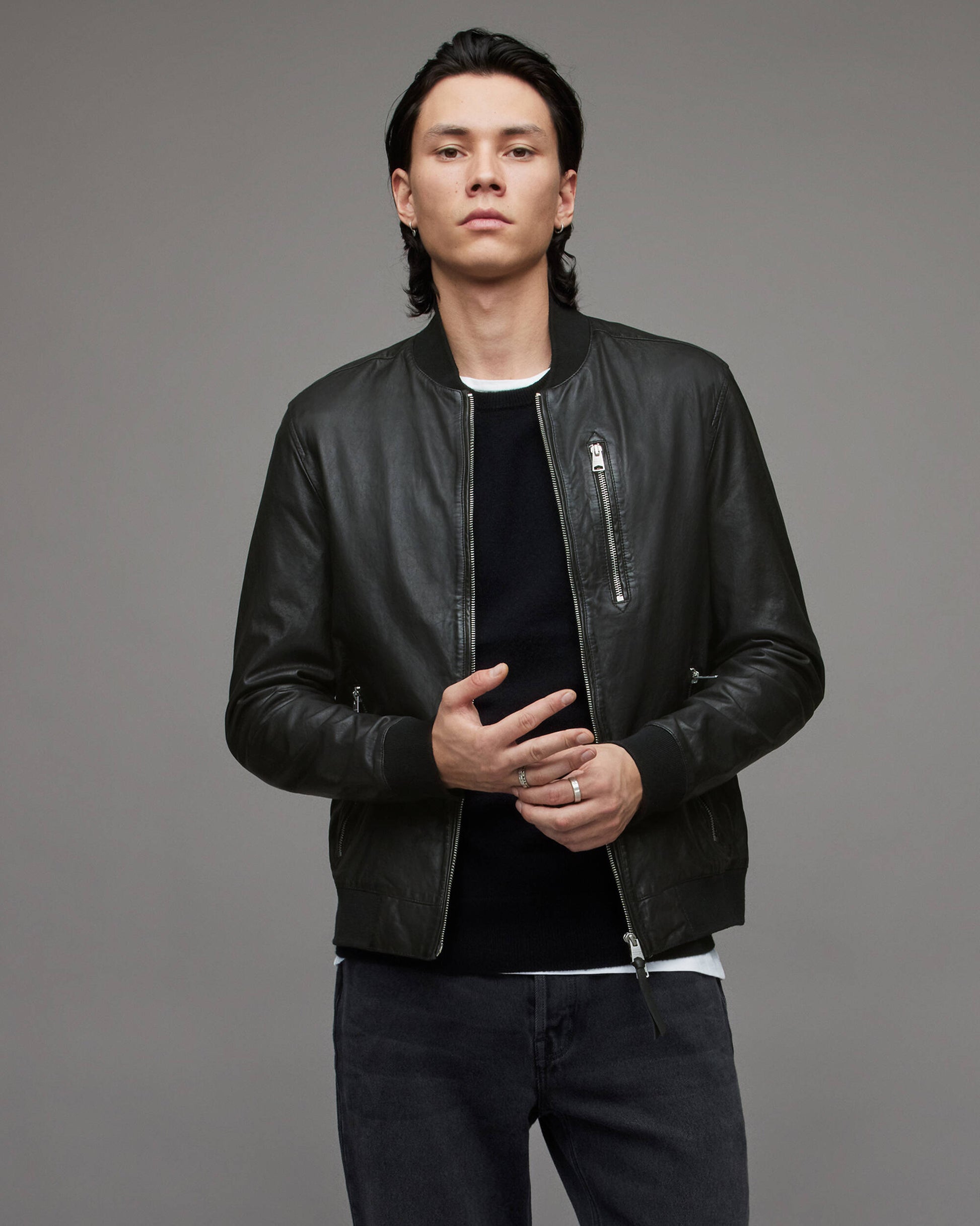 Men's Black Leather Bomber Jacket - Timeless Style