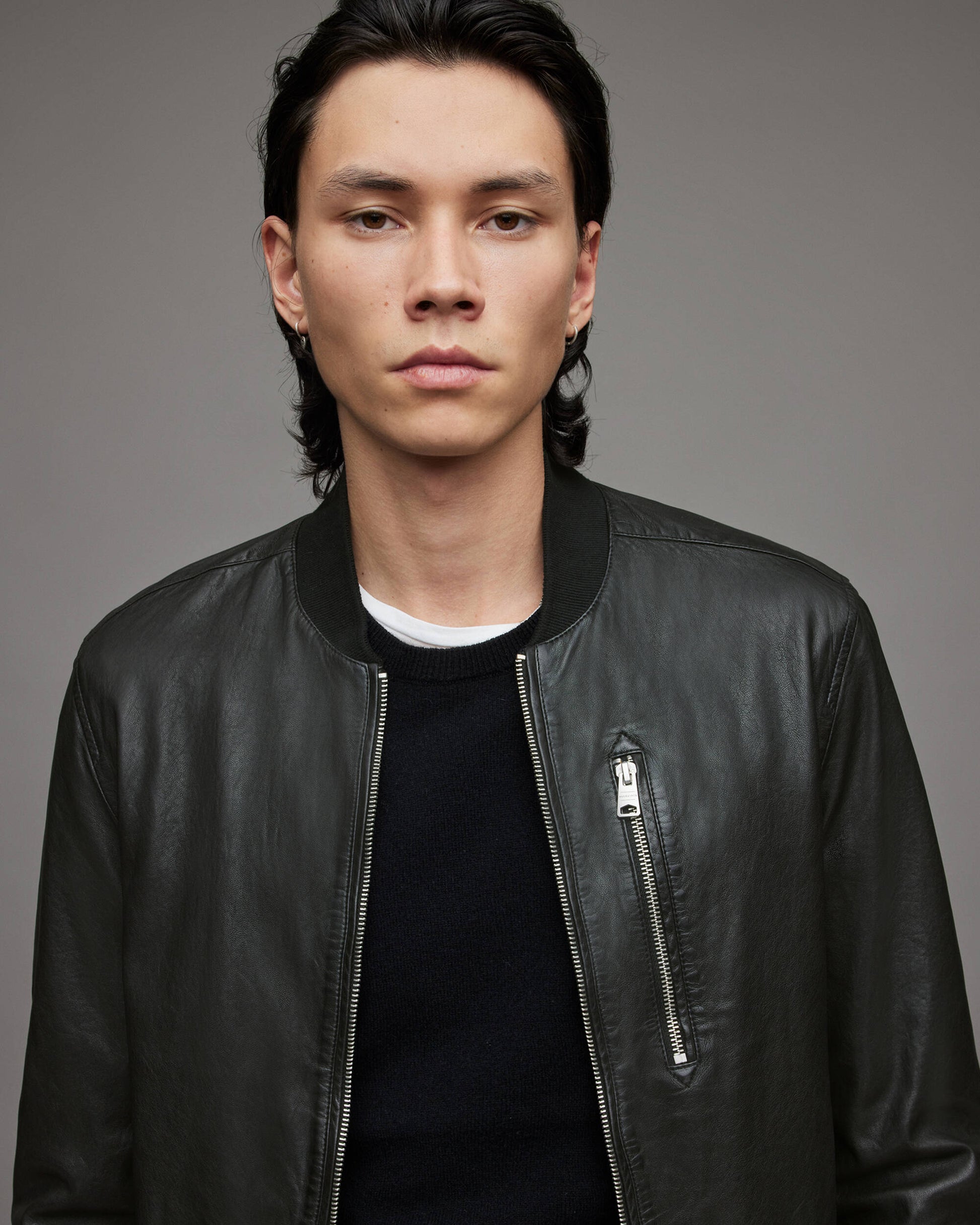 Men's Black Leather Bomber Jacket - Timeless Style