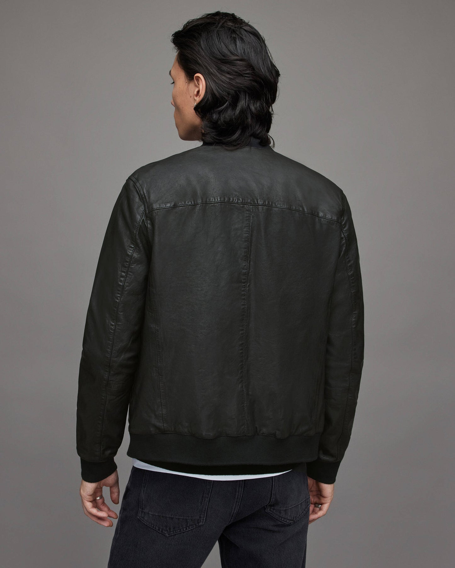 Men's Black Leather Bomber Jacket - Timeless Style