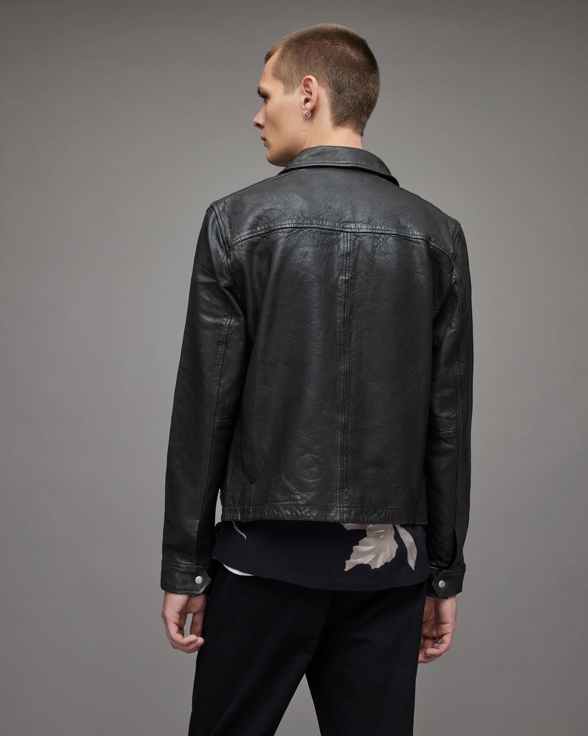 Men's Black Leather Cafe Racer Jacket