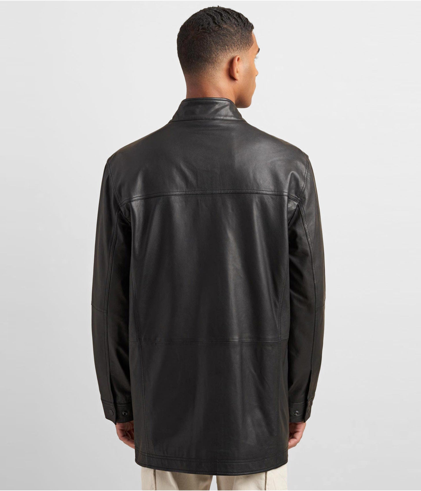 Men's Black Leather Coat with Patch Pockets