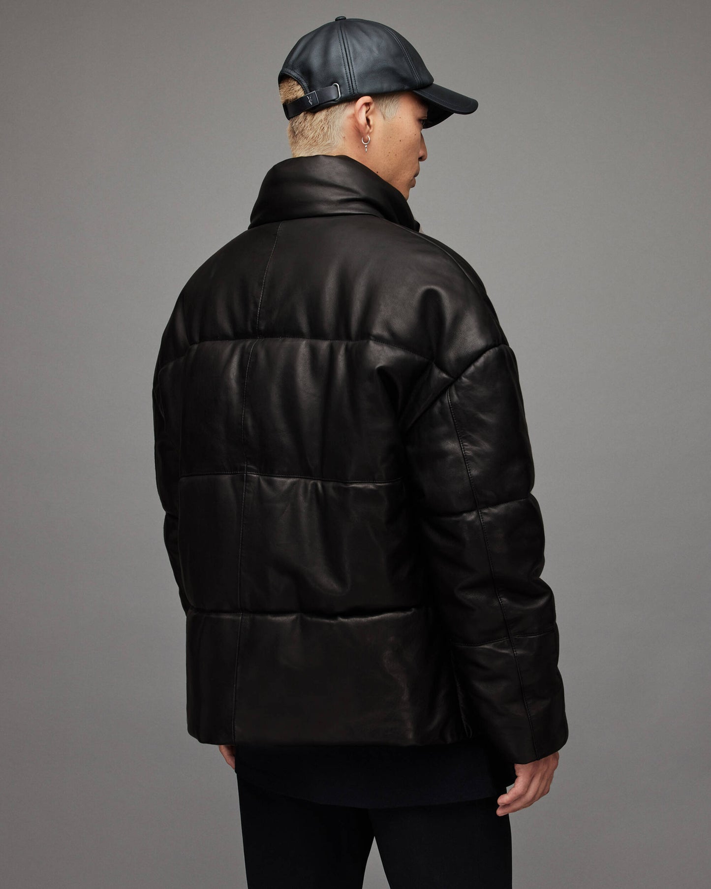 Men's Black Leather Puffer Jacket with Turtle Neck - Winter Essential