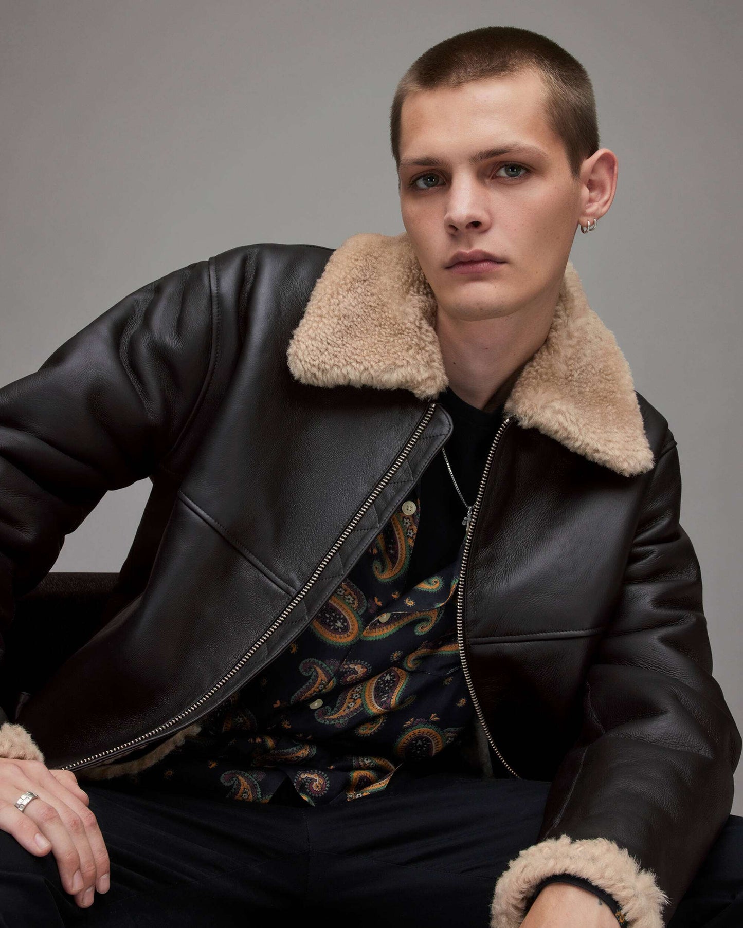 Men's Dark Brown Leather Shearling Jacket by Avanzar