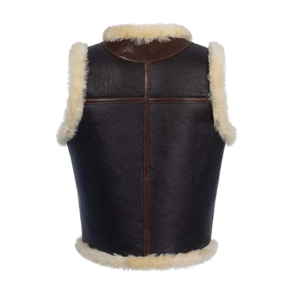 Men's Leather Shearling Vest In Dark Brown