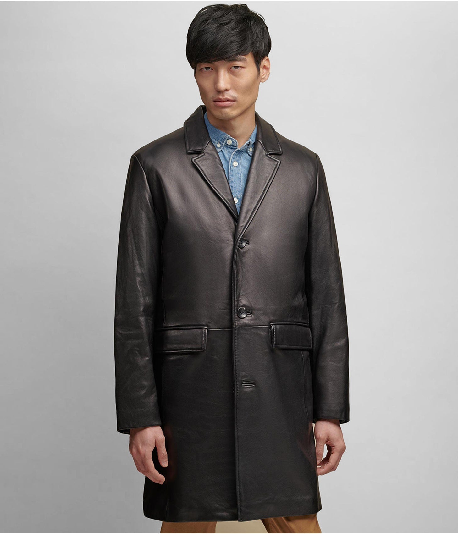 Men's Black Lined Leather Coat